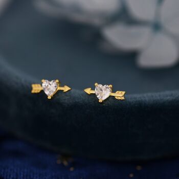 Heart Arrow Stud Earrings In Sterling Silver, 2 of 12