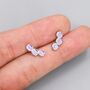 Sterling Silver Moonstone Trio Stud Earrings, thumbnail 2 of 12