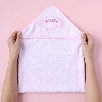 Personalised Pink Elephant Hooded Baby Towel, 2 of 11