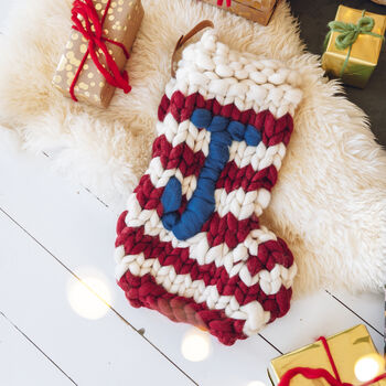 Personalised Jumbo Hand Knitted Christmas Stocking, 2 of 12