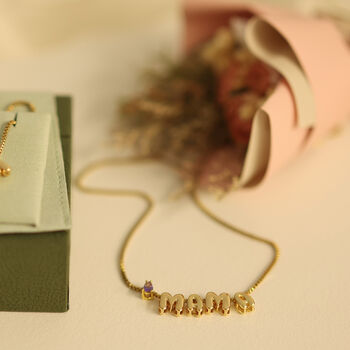 Personalised Name Necklace In Bubble Font With Birth Stone, 2 of 5