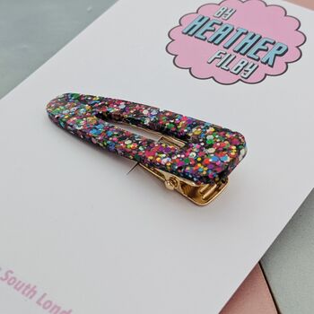 Rainbow Glitter Hair Clip / Pride Celebration Barrette / Colourful Festival Fashion Slide / Multi Colour Statement Hair Accessory, 4 of 4