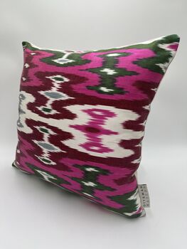 Square Ikat Silk Cushion Watermelon Weave, 6 of 8