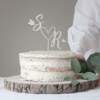 Personalised Initials Wooden Wedding Cake Topper, 2 of 5