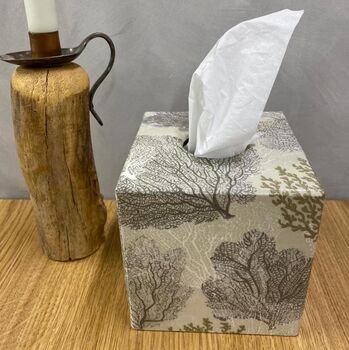 Wooden Tissue Box Cover Silver Coral, 2 of 3