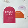 Rainbow Foil Curved Pink Wedding Invitations, thumbnail 7 of 7