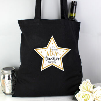 Personalised Star Teacher Black Cotton Bag, 2 of 4