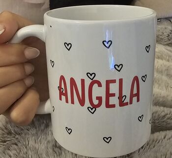 Personalised Ceramic Mug With Name And Heart Pattern, 3 of 3