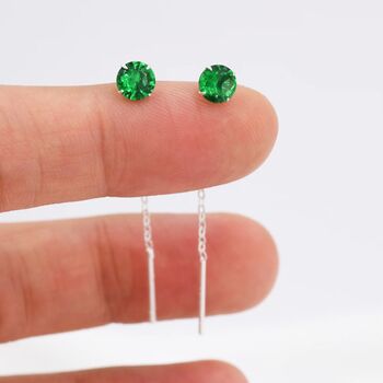 Emerald Green Cz Threader Earrings Sterling Silver, 5 of 12