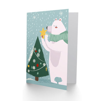 Polar Tree Star Cute Bear Christmas Card, 2 of 4