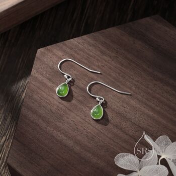 Genuine Jasper Jade Droplet Drop Hook Earrings, 6 of 10