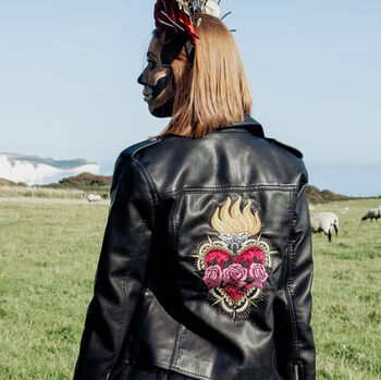 Flaming Heart Anatomical Heart Bride Leather Jacket, 2 of 10