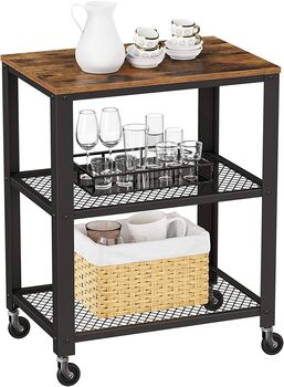 Brown Serving Cart Trolley With Mesh Shelves, 7 of 7