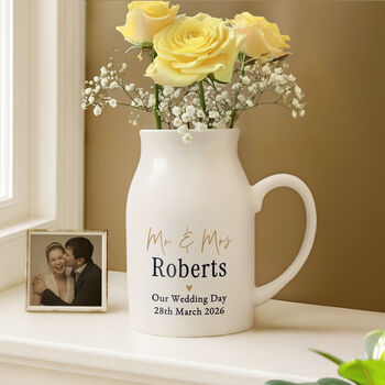 Personalised Mr And Mrs Jug Wedding Vase For Couple, 2 of 4