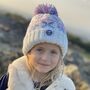 Kids Pastel Ice Crystal Nordic Knit Reflective Super Bobble Hat, thumbnail 3 of 4