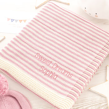 Girls Dainty Stripe Blanket, Bobble Hat And Mittens Set, 10 of 12