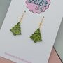Small Light Green Glitter Christmas Tree Earrings, thumbnail 3 of 4