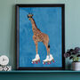 Custom Giraffe Rollerskating Personalised Art Print, thumbnail 1 of 9