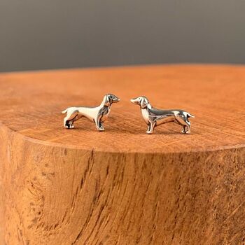 Solid Silver Dachshund Dog Stud Earrings, 3 of 4