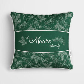 Personalised Green Holly Christmas Cushion, 2 of 7