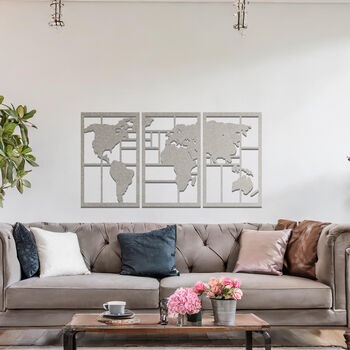 Metal World Map Wall Art Panel Set For Modern Home Decor, 5 of 10