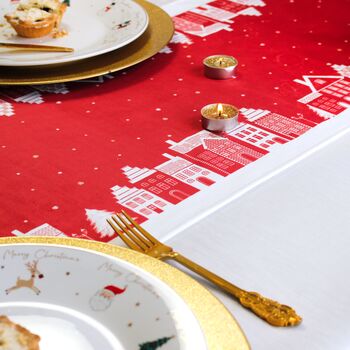 Christmas Table Place Mats Red Village Four Pack, 2 of 5