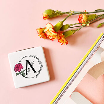 Birth Flower White Compact Mirror Bridesmaid Gift, 2 of 9