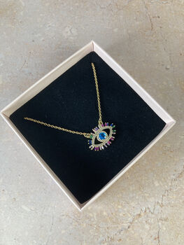 Gold Plated Multicoloured Evil Eye Necklace, 3 of 4