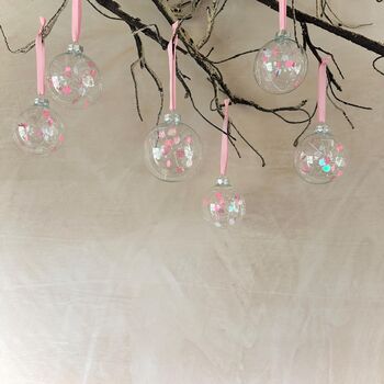 Set Of Six Bright Pink Baubles Tree Decor Ornaments, 5 of 7