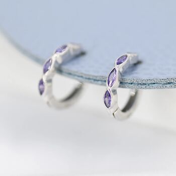 Amethyst Purple Marquise Cz Huggie Hoop Sterling Silver, 7 of 12