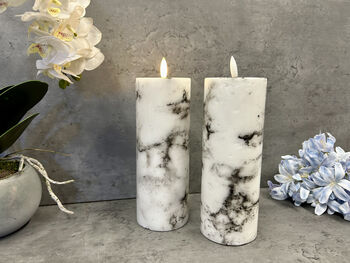 20cm Marbled Grey LED Pillar Candle – Real Wax, 8 of 12