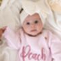 Pink Personalised Embroidered New Baby Name Long Sleeve Knitted Romper, thumbnail 3 of 12
