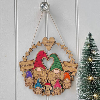 Personalised Eco Gnome Family Oak Christmas Wreath, 6 of 6