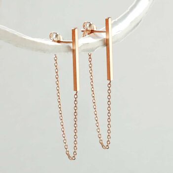 Rose Gold Plated Sterling Silver Bar And Chain Earrings, 3 of 4