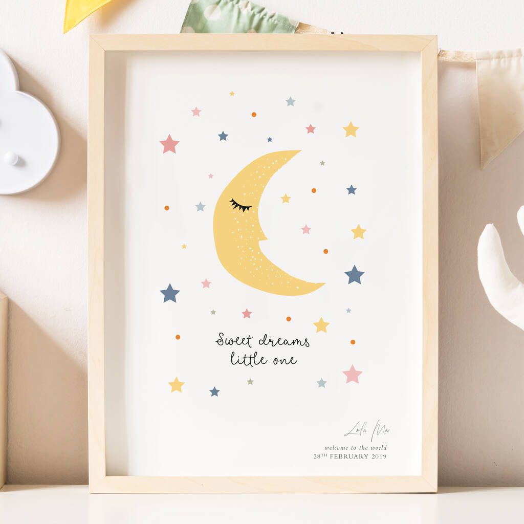 Personalised Sweet Dreams Little One Moon Nursery Print, 1 of 3