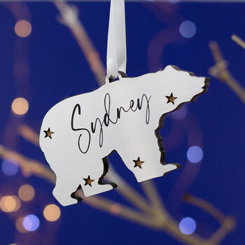 Metallic Polar Bear Personalised Christmas Decoration, 2 of 3