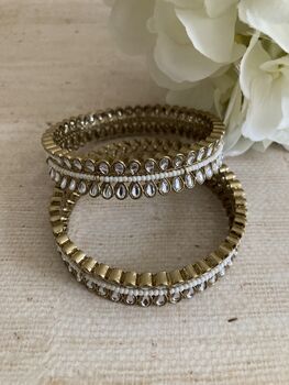 Indian Gold Plated Kundan Antique Bangles Two.Eight, 5 of 8