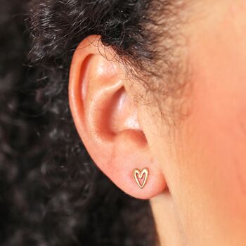Sterling Silver Heart Outline Stud Earrings, 5 of 7