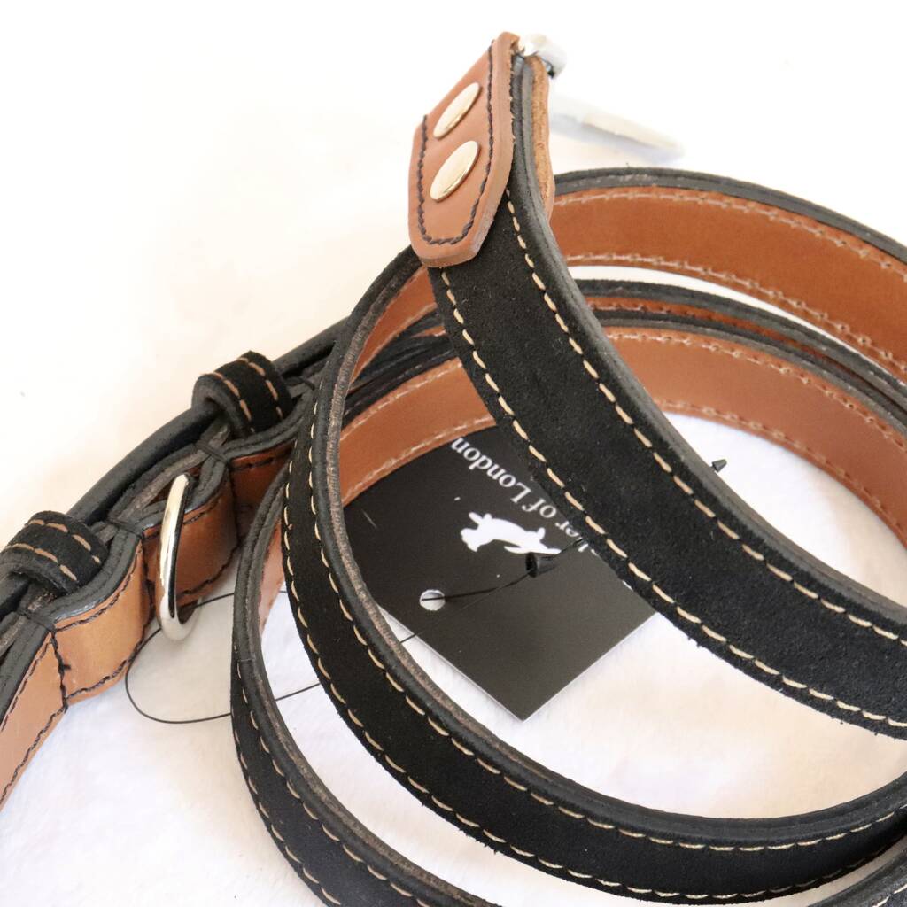 Black Leather Dog Lead By Pugalier Of London