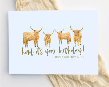 Personalised Adult Birthday Card Highland Cows, 2 of 5