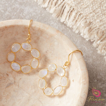 Blue Topaz Circle Hook Earrings 18 K Gold Plated Silver, 6 of 9