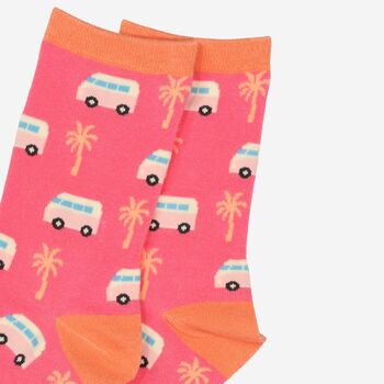 Women's Bamboo Socks Pink Campervan, 3 of 4