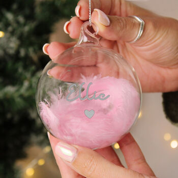 Personalised Pink Or Blue Feather Glass Bauble – Christmas Tree Decorations, 4 of 10