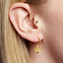 Gold Plated Bumble Bee Drop Hoop Earrings, thumbnail 2 of 5