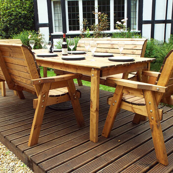 Eight Seater Rectangular Garden Table Set With Benches, 4 of 7