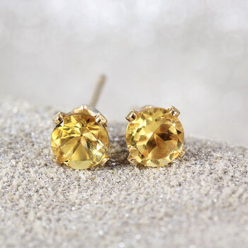 Yellow Citrine Stud Earrings In Silver Or Gold, 5 of 11