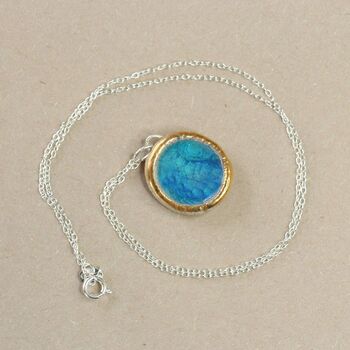 Large Round Turquoise Blue Lagoon Silver Pendant, 3 of 3
