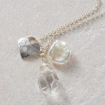 Rough Herkimer Diamond, Pearl And Heart Necklace, 4 of 6