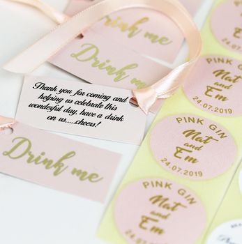 Blush Pink And Gold Label Pack For Wedding Favours, 2 of 3