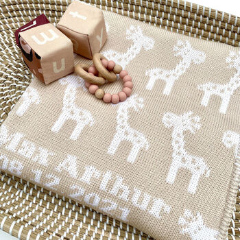 Personalised Knitted Giraffe Baby Blanket, 10 of 12